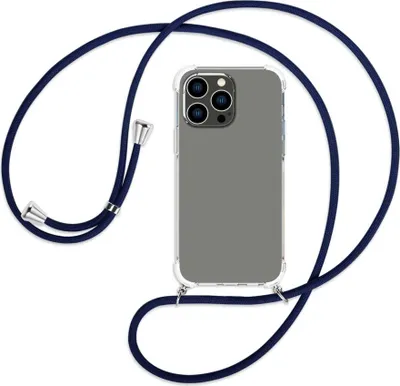 Produktbild von Handykette Backcover-Schutzhülle mit Band (Metall silberfarben) für Apple iPhone 14 Pro Max (6.7'') - dunkelblau