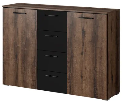 Produktbild von Schlafzimmer Kommode 2 Türen 4 Schubladen Holz schwarz Ertras