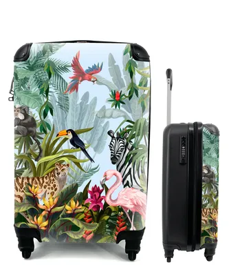 Produktbild von MuchoWow® Koffer Handgepäck Trolley Rollkoffer Kleine Reisekoffer mit 4 Rollen - Dschungel - Natur - Jungen - Mädchen - Kinder - Zebra - Flamingo - Cabin Size < 55x40x23 cm & 55x40x20 cm - Kinderkoffer - Kabinenkoffer - Boardgepäck - Reise-Box - Reisekoffer - Reisegepäck - Koffer mit Bild - Trolley für Kinder
