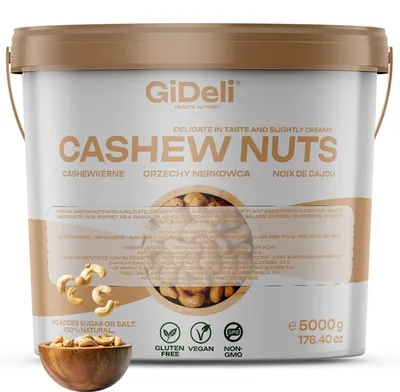 Produktbild von Cashewkerne 5kg Ganze Kerne Ungesalzen Naturbelassen Vegan Proteinreich GiDeli