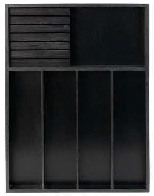 Immagine prodotto di Organizzatore per posate da cassetti, con portacoltelli, nero, in bambù, 5 scomparti, estraibile