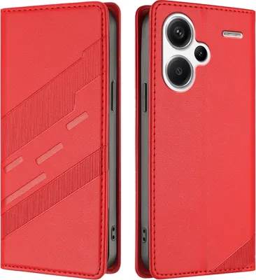 Produktbild von Hülle für Xiaomi Redmi Note 13 Pro+ 5G, Kunstleder Brieftaschen Handyhülle mit Kartenfach und Standfunktion Rot