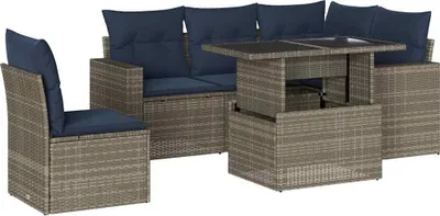 Produktbild von 6-teiliges Gartensofa-Set mit Kissen, grau, Polyrattan