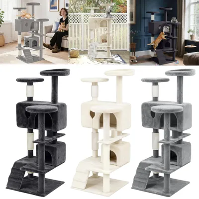 Image de YARDIN Katzenbaum, 130 cm, gris foncé. Griffoir, arbre à grimper avec des poteaux en sisal, cachette pour chat, plateformes, étagère pour chat, aire de jeux, couchage pour chat