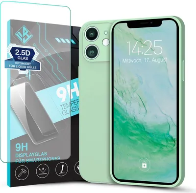Produktbild von Hülle für Apple iPhone 12 mit 9H Displayglas Displayschutz Plus Case Cover Bumper Silikon Softgrip Schutzhülle Farbe: Türkis