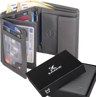 Produktbild von Leder Geldbörse Herren Portemonnaie RFID Hochformat Geldbeutel Echtleder (9900) Grau