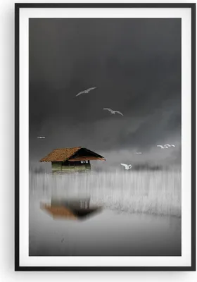 Produktbild von Gerahmtes Poster - Schwarzer Rahmen - Hütte Nebel Sumpf - 61x91,5 cm - Wand Bild - Wanddeko - Wandbilder - Kunstposter - Wandposter - Bilderrahmen - Bilder - Kunstdruck - P2BPA61x91-4896