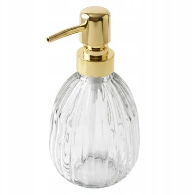 Produktbild von Seifenspender Glas Transparent Gold 300ml - Geriffelt Flüssigseifenspender für Badezimmer & Küche - Moderner Spülmittelspender Glamour-Stil