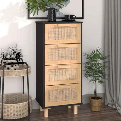 Imagen del producto de Cómoda con 4 cajones y 2 estantes – Mueble de almacenamiento  y de madera para sala de estar y dormitorio