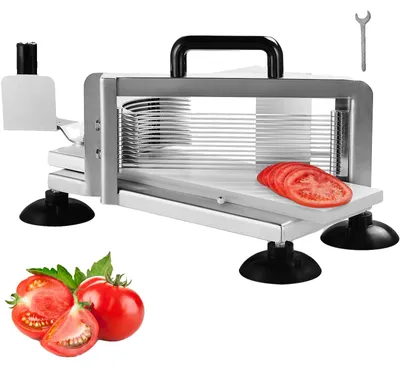 Immagine prodotto di VEVOR Affettatrice commerciale per pomodori, affettatrice per pomodori da 3/16 di pollice, affettatrice per cipolle in acciaio inox per impieghi gravosi, affettatrice manuale per verdure, per affettare pomodori, cetrioli, banane