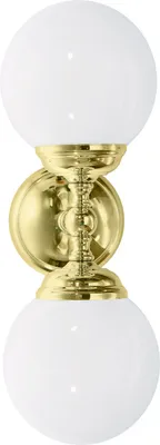 Produktbild von Wandlampe Messing Glas 36 cm hoch in poliert Weiß E14 2-flammig Kugelschirm Jugendstil