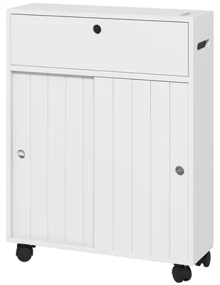 Image de Armoire de salle de bains, étagères réglables, modèle mobile, BLANC