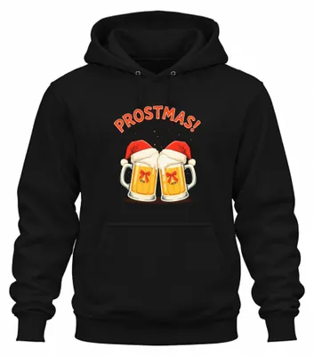Immagine prodotto di Boccale da birra a tema Prostmas, cappello da Babbo Natale, felpa con cappuccio per feste natalizie, colore nero, taglia L