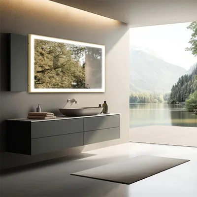 Immagine prodotto di Specchio da bagno a LED color oro - Specchio - Specchio da parete - Specchio per il trucco - Specchio per la doccia - 151x78 cm