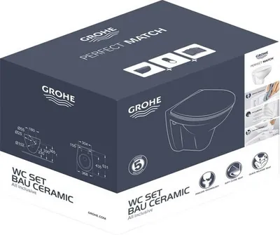 Image de Ensemble WC Grohe Bau en céramique, suspendu au mur avec siège WC, blanc alpin, 1 pièce.