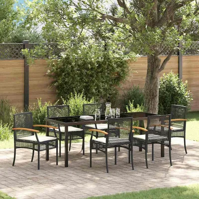 Image de Maison Exclusive - Ensemble de jardin pour 7 personnes, noir, en rotin