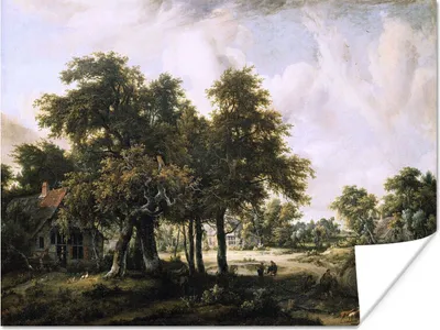 Produktbild von MuchoWow® Poster Bewaldete Landschaft mit Bauernhäusern - Gemälde von Meindert Hobbema 120x90 cm - Wandbild