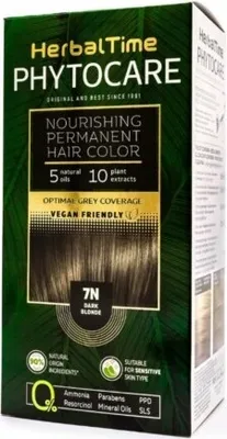 Productafbeelding van Herbal Time Phytocare permanente haarverf, natuurlijke, veganistische formule, tint 7N (donkerblond), 130 ml