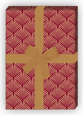 Produktbild von Rotes Weihnachts Geschenkpapier mit Art Deko Palmen Rauten - G12331, 32 x 48cm