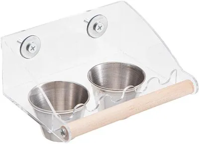Produktbild von Vogelvoederkooi mit Sitzstange, morsfester Entenfuttertrog, einfacher Reinigungsmetallcontainer mit sicheren Haken für Innenkäfige