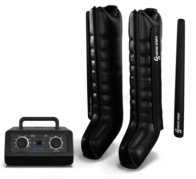 Image de Capital Sports Hyper Cap Recovery : appareil de massage pour les jambes avec compression d'air, 6 compartiments, pression de 30 à 250 mmHg, favorise la circulation sanguine, réglable, fonctionnement silencieux (< 60 dB), inclut une sacoche de rangement, appareil de massage pour les jambes