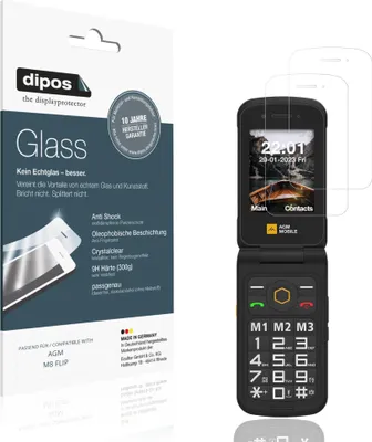 Produktbild von 2x Schutzfolie für AGM M8 FLIP - Anti-Shock 9H Folie dipos Glass Kunststoffglas