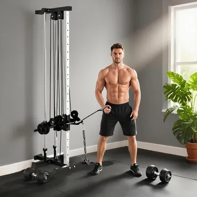 Produktbild von SUGIFT Squat Rack mit Dual-Pulley-System, Kraftstation höhenverstellbar, Stahl, Schwarz | 62x60x200 cm | 15 Positionen | bis 100 kg