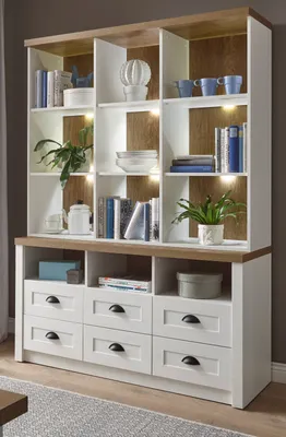 Produktbild von Buffetschrank "Seyne" in weiß Pinie und Eiche hell Landhaus Buffet 130 x 179 cm