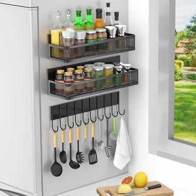 Produktbild von Magnetisches Küchenregal für Kühlschrank, Gewürzregal ohne Bohren, Seitenregal für Küche, Aufbewahrungsregal für Gewürze Schwarz 30.5*10.5cm【CXPG2697】