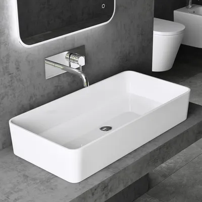 Image de doporro Lavabo Vasque à Poser Solid Surface Rectangulaire Blanc 80x40x15cm Colossum102