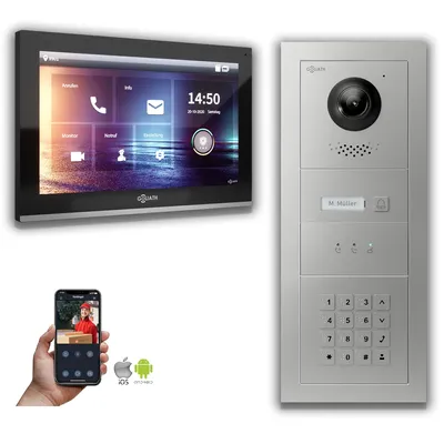 Produktbild von Goliath IP Video Türsprechanlage 1-Monitor Zahlencode Anzeige : 10 Zoll in Schwarz : Aufputzdose : 4er POE