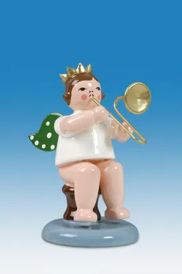Produktbild von Holzfigur Engel sitzend mit Posaune ohne Krone Höhe 6cm NEU