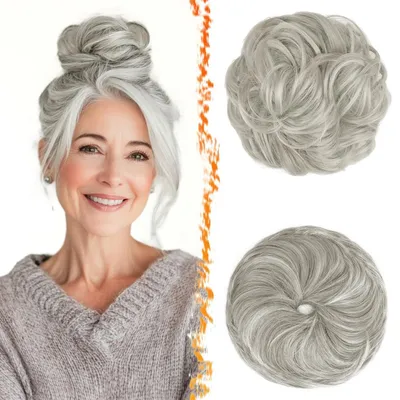 Produktbild von Messy Bun Haarteil 2 Stück Grau Synthetik Extensions für Damen Hochsteckfrisuren