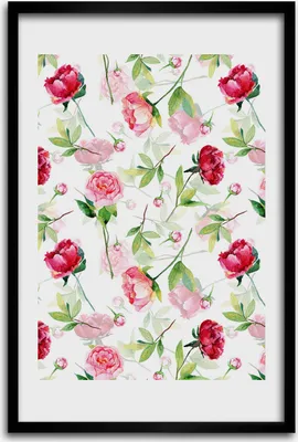 Produktbild von Bild - Bilderrahmen - 40 cm x 60 cm - MDF - Rahmen - Wandkunst - Rosen und Pfingstrosen