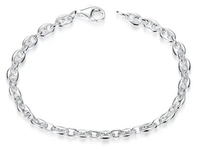 Produktbild von MATERIA Damen Armband Bohnenkette Silber 925 - Kaffeebohnen Armkette flach 17 18 19 20 21 22cm in Schmuck Etui SA-116