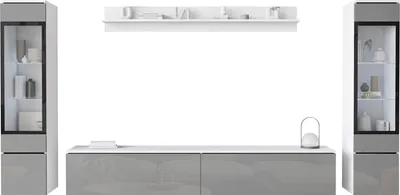Produktbild von MIRJAN24 Wohnwand Vera II, Stilvoll Wohnzimmer-Set, TV-Schrank, Modern Mediawand (Weiß / Grau Hochglanz, ohne Beleuchtung)