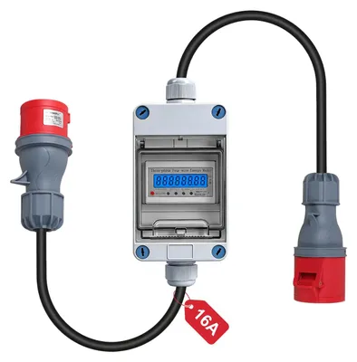 3-Phasen Stromzähler 16A 400V digital mit CEE-Stecker 3m Kabel