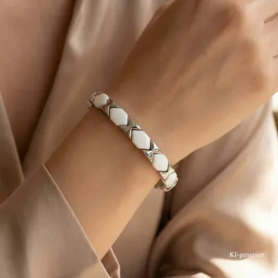 Produktbild von Armband Armkette aus weißer Keramik und Edelstahl 21 cm