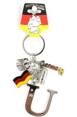 Produktbild von Schlüsselanhänger "U" H.: 11cm Buchstaben/Letter/Initalien/Alphabet/ABC mit Glitzersteinen & Charms Bierkrug/Adler/Deutschland-Fahne/Germany