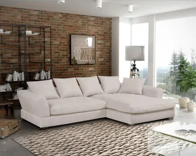 Produktbild von Ecksofa Couchgarnitur TIZIAN in Stoff Salvador Beige Ottomane Rechts