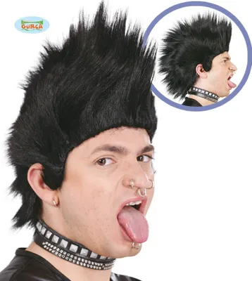 Produktbild von Schwarze Punk Irokesen Perücke für Herren