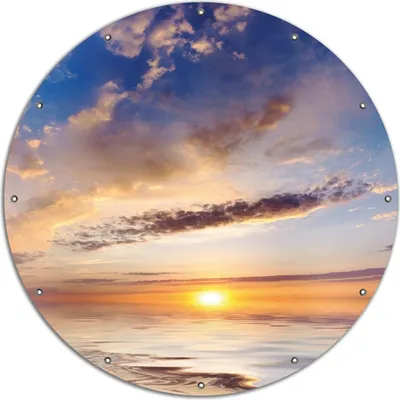 Produktbild von Wallario rundes Outdoor-Poster für Garten oder Balkon, Motiv Sonnenuntergang über dem Wasser, 120 cm Durchmesser