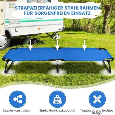 Immagine prodotto di Lettino da campeggio pieghevole portatile lungo 190 cm in tessuto blu