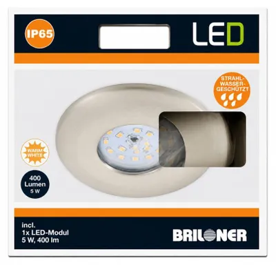 Obrázok produktu pre Briloner LED vstavané svetlo okrúhle niklové matné pevné IP65 5W modul 400lm teplá biela 3000K 110°