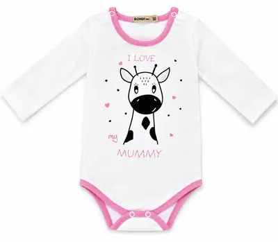 Produktbild von BONDI Baby Langarmbody "I love my Mummy" mit Giraffe | 93635 - Weiß/Rosa Größe: 80