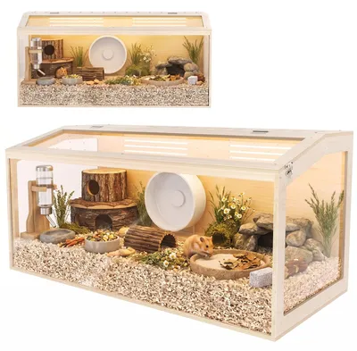 Immagine prodotto di Gabbia per criceti - In legno - Grande - Tetto aperto con ventilazione