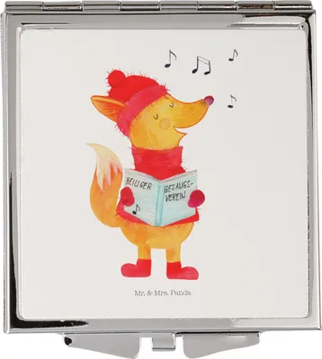 Produktbild von Mr. & Mrs. Panda Schminkspiegel Fuchs Sänger - Weiß - Geschenk, Faltspiegel, Heiligabend, Weihnachten, Singen, Reise Kosmetikspiegel, Kleiner Spiegel, Quadratischer