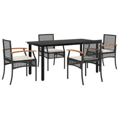 Obrázek produktu pro vidaXL 5dílný zahradní jídelní set s polštáři Black Poly Rattan