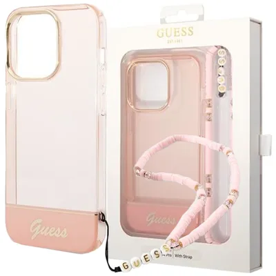 Produktbild von Guess GUHCP14XHGCOHP iPhone 14 Pro Max 6,7  rosa/rosa Hartschale mit durchscheinendem Perlenarmband Handyhülle