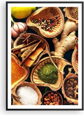 Produktbild von Gerahmtes Poster - Schwarzer Rahmen - Küche Essen Kräuter Gewürze - 70x100 cm - Wand Bild - Wanddeko - Wandbilder - Wandposter - Bilderrahmen - Bilder - Kunstdruck - Wandbild - P2BPA70x100-2844
